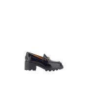 Metalen Plaque Kalfleren Loafers met Blokhak Tod's , Black , Dames