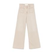 Beige Jeans met Voorknoopsluiting Mother , Beige , Dames