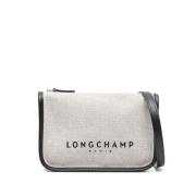 Canvas Leren Schoudertas met Logo Print Longchamp , White , Dames