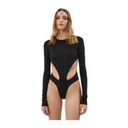 Lange Mouw Jersey Body met Drukknoopsluiting Amazuin , Black , Dames