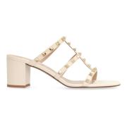 Studded Leren Slides Valentino , Beige , Dames