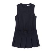 Denim Mini Jurk met Geplooide Rok Motivi , Blue , Dames