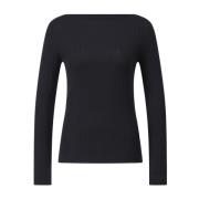 Geribbeld shirt met boothals Closed , Black , Dames