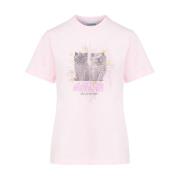 Jersey Kittens Relaxte T-shirt in Krijtroze Ganni , Pink , Dames