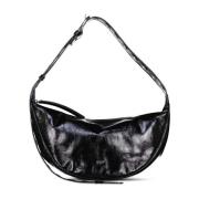 Glanzende Hobo Tas met Verstelbare Band Abro , Black , Dames