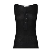 Geribde Top met Knoopsluiting Ami Paris , Black , Dames