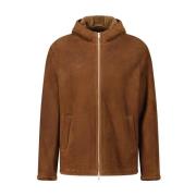 Schapenvacht Hoodie met Rits Lardini , Brown , Heren