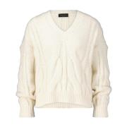 Moderne V-hals Gebreide Trui Roberto Collina , Beige , Dames