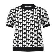 Mwave T-shirt met Allover M-Print Msgm , Black , Dames