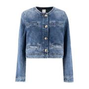 Vintage Denim Jack met Contraststiksels Pinko , Blue , Dames