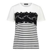 Gestreept kanten T-shirt Comfortabele katoen Marc Cain , White , Dames