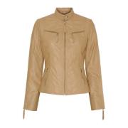 Lamsleren Bikerjack met Gouden Accents Btfcph , Beige , Dames