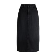 Zwarte Denim Midi Rok met Split Hugo Boss , Black , Dames