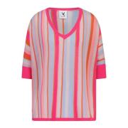 Gestreepte Cashmere Pullover V-Hals Oversized Van Kukil , Pink , Dames