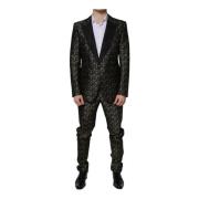 Zwarte Sterren Jacquard Slim Fit Pak Dolce & Gabbana , Black , Heren