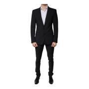 Zwart Slim Fit 3-Delig Wollen Pak Dolce & Gabbana , Black , Heren