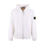 Geborsteld katoenen fleece volledige rits hoodie Stone Island , White ...