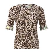 T-shirt met dierenprint en bloemendetails Marc Cain , Brown , Dames