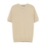 Fijngebreide Gestreepte Ronde Hals T-shirt Canali , Beige , Heren