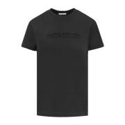 Biologisch Katoenen T-shirt met Geborduurd Logo Moncler , Black , Dame...