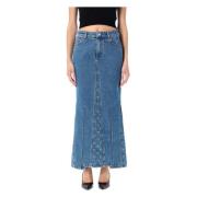 Maan Gelaserde Denim Rok Marine Serre , Blue , Dames