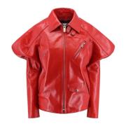 Leren jack met ballonmouw en rits Sacai , Red , Dames