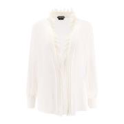 Zijden Shirt met Geplooide Details Tom Ford , Beige , Dames