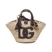 Stro Shopping Bag met Leo Print Dolce & Gabbana , Beige , Dames