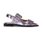 Metallic gesp ballerina flats Ganni , Purple , Dames