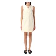 Gestreepte Mini Jurk met Keyhole Halslijn Ganni , Beige , Dames