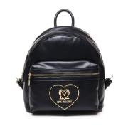 Zwarte Leren Rugzak met Ritssluiting Love Moschino , Black , Dames