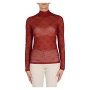 Top van tule met logo print Trussardi , Red , Dames