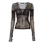 Bloemen Mesh Top met All-Over Patroon Daily Paper , Gray , Dames