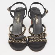 Pre-owned Leather sandals Chanel Vintage , Black , Dames