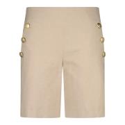 High-Waist Bermuda Shorts met knoopdetails Seductive , Beige , Dames