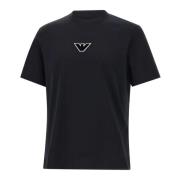 Zwarte Katoenen T-shirt met Logo Emporio Armani , Black , Heren