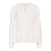 Gerimpelde V-hals Blouse in Krijt Kaffe , White , Dames