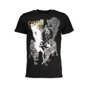 Zwart Katoenen Bedrukt Logo T-Shirt Cavalli Class , Black , Heren