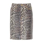 Luipaardprint Denim Rok Ganni , Brown , Dames