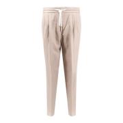 Linnen Katoen Trekkoord Broek Brunello Cucinelli , Beige , Heren