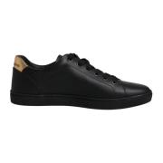 Zwart Goud Leren Sneakers Logo Details Dolce & Gabbana , Black , Heren