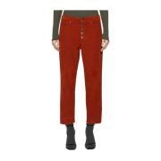 Fluweel Geribbelde Loose Fit Juweelknoop Broek Dondup , Red , Dames