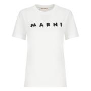 Witte Katoenen Crewneck T-shirt met Logo Marni , White , Dames