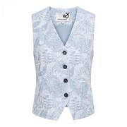 Blauwe Jacquard Gilet met V-hals &Co Woman , Blue , Dames