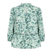 Groene Rose Print Blouse met Ruche Part Two , Green , Dames