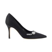 Zijden satijnen pumps met parelversiering Manolo Blahnik , Black , Dam...