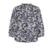 Navy Rose Print Blouse met Ruche Part Two , Multicolor , Dames