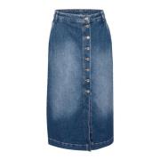 Denim Rok met Voorknoopsluiting Part Two , Blue , Dames