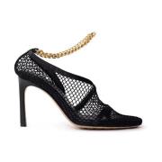 Zwarte leren enkelband sandalen Bottega Veneta , Black , Dames