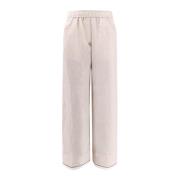 Linnen Broek met Monili Decoratie Brunello Cucinelli , Beige , Dames